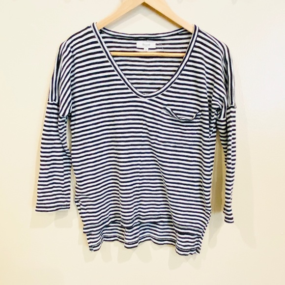 Madewell Tops - Madewell | Black & White Striped Pocket Top XS